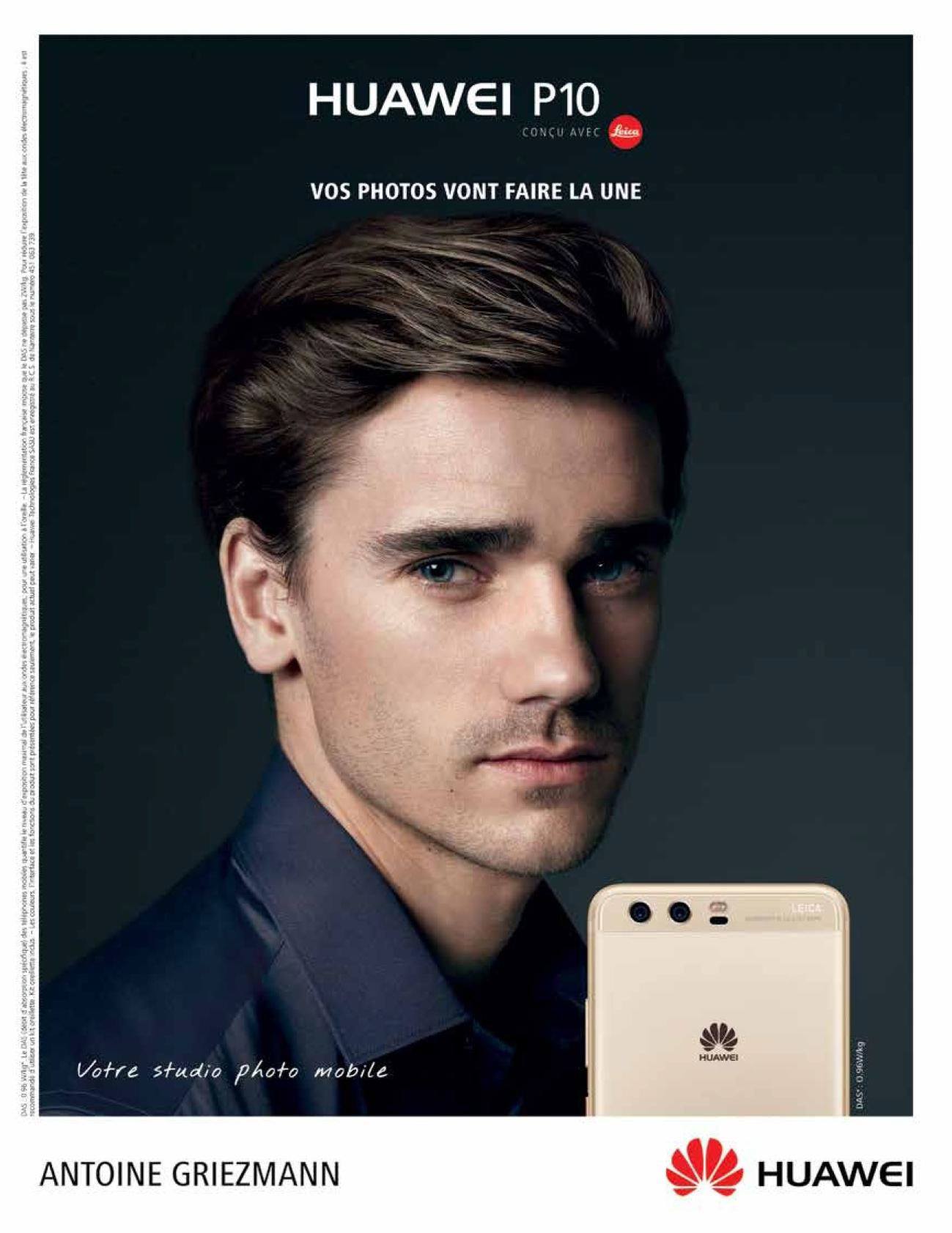 Antoine Griezmann a Huawei P10 francia reklámarca