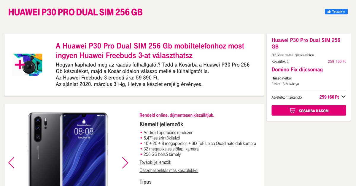 Ajándék Freebuds 3 a Huawei P30 Pro mellé a Telekomnál