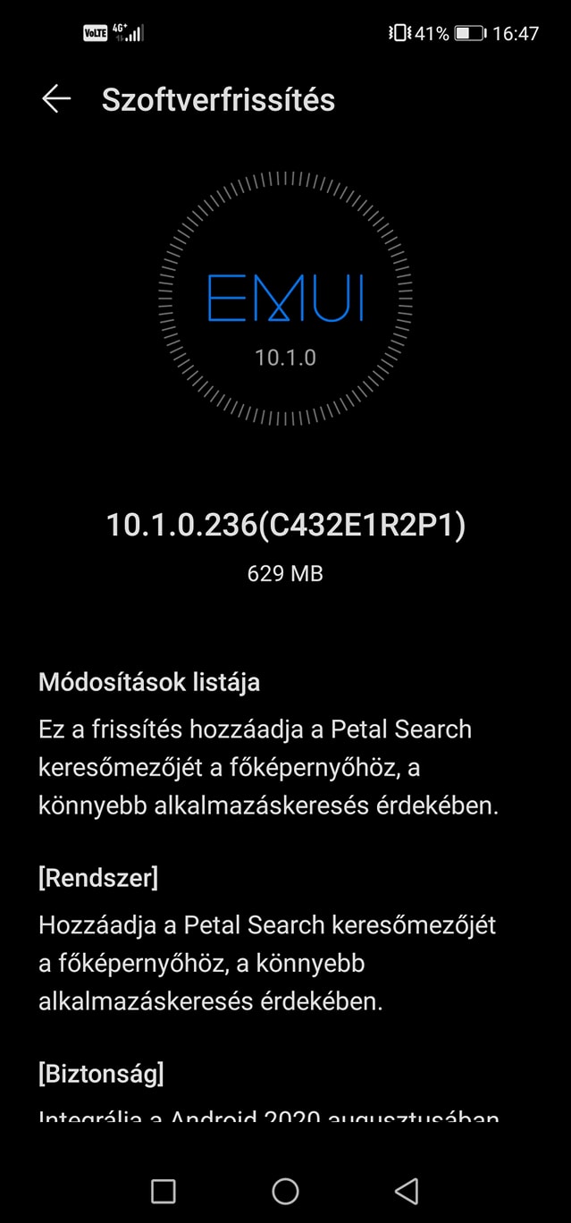 Itt a 236-os számú Huawei P40 Lite frissítés