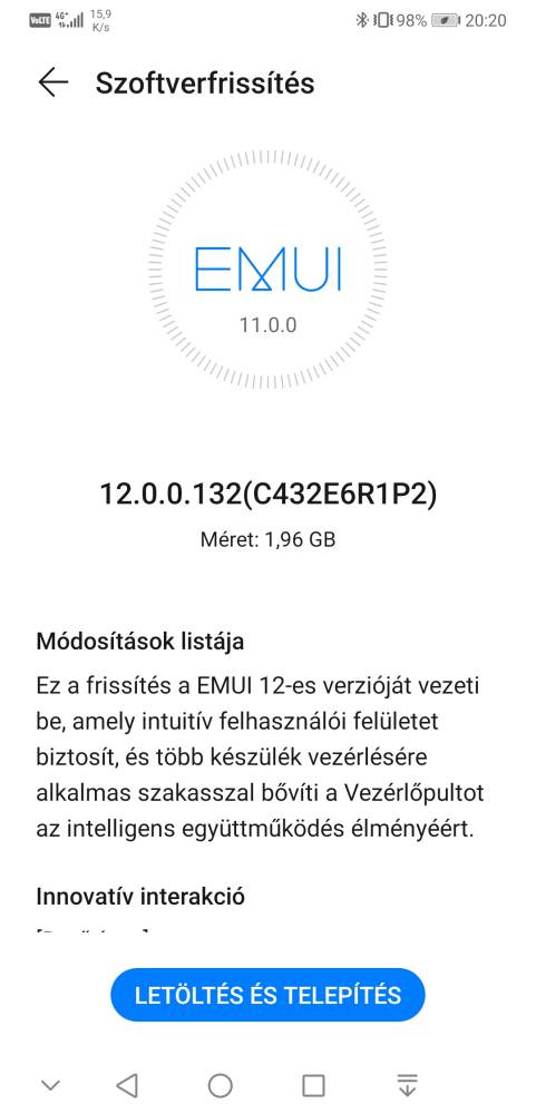 Huawei Mate20 EMUI 12 frissítés